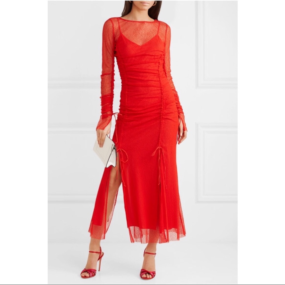 DVF Runway Maxi Fitted Mesh Lace Dress